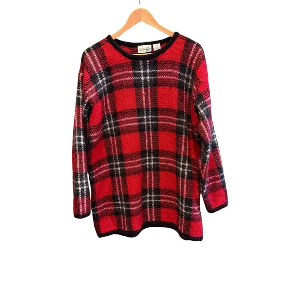 Vtg Paul Harris Design Tartan Check Mohair Blend Holiday Christmas Tunic Size L - Picture 1 of 7